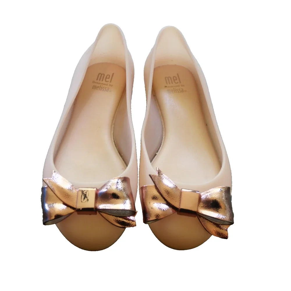 NEW Mel by Melissa Girl's 11 Space Love Jelly Flats Pink Rose Gold Bow